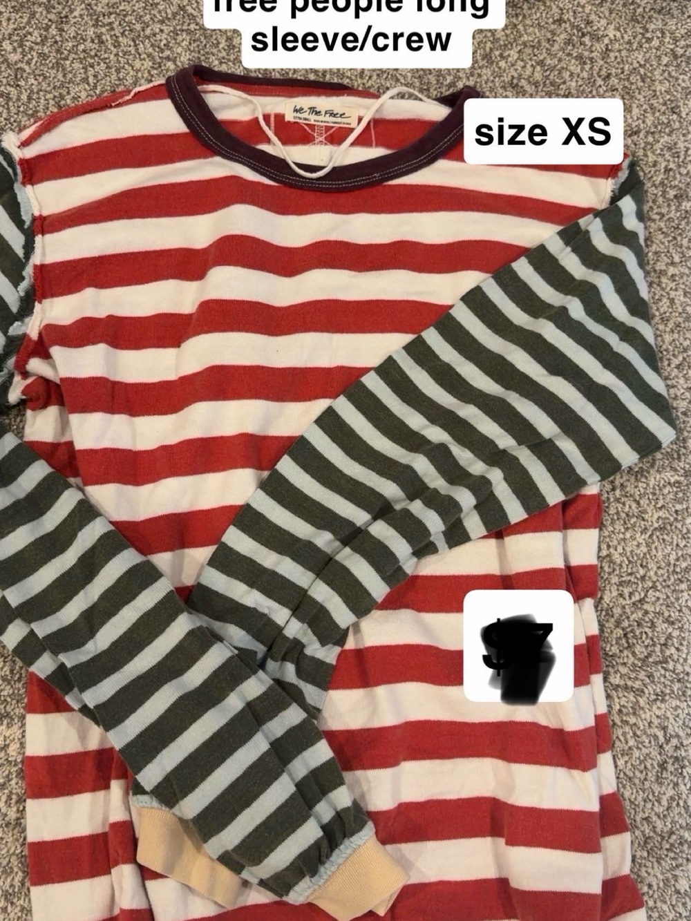 Free People Kids Striped Long Sleeve Crew Shirt - Red, Cream & Olive